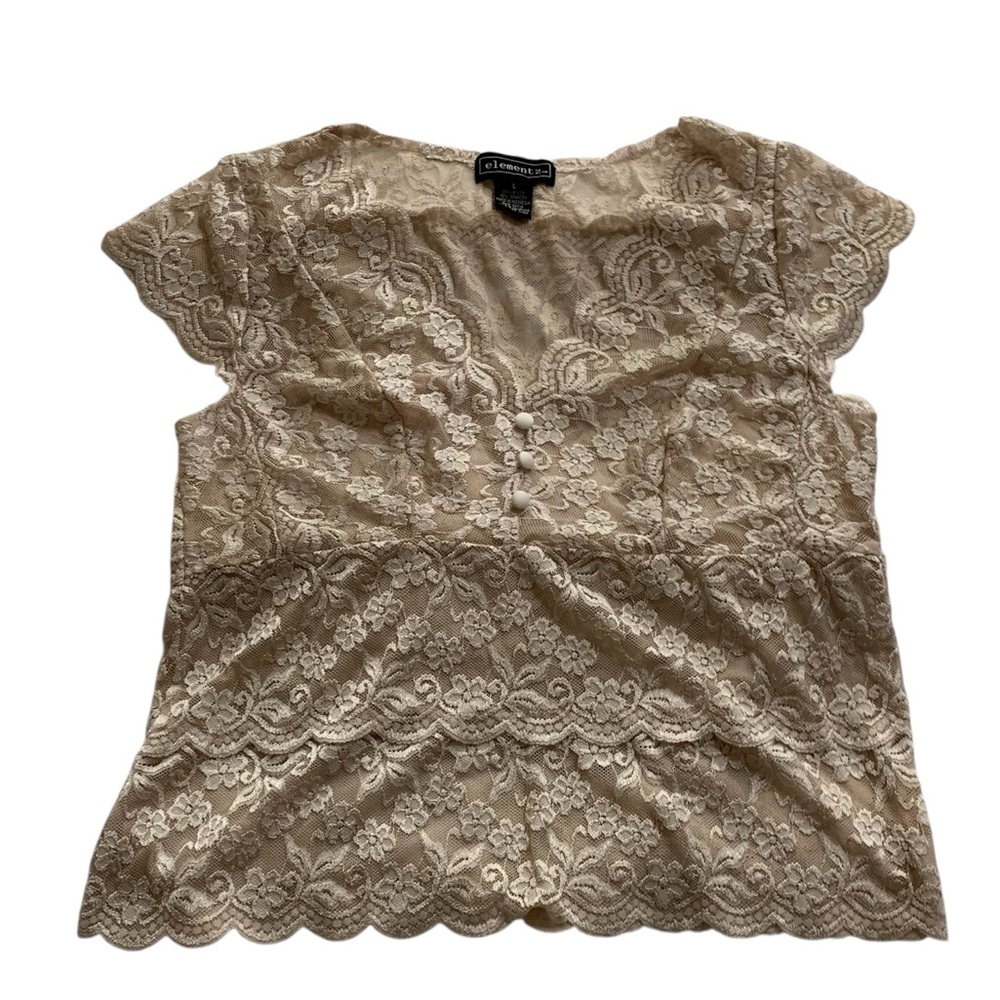 Women’s Cream Sheer Stretchy Lace Top Size Large